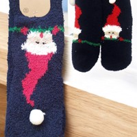 Sokken Fluffy - Kerstman - Katoen - Uniseks -  donkerblauw k