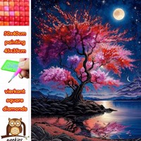 50x40cm Diamond Painting roze boom (vierkant) nr 38