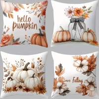 Set van 4 kussenhoezen pompoen bruin oranje 45x45cm