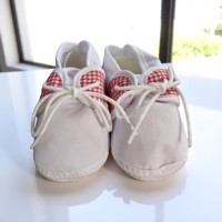 Junior Joy Babyschoenen slofjes wit rood half geruit