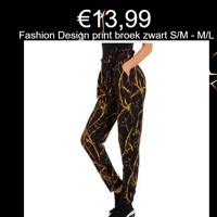 Fashion Design heerlijke print broek zwart S/M - M/L