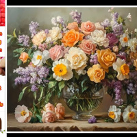50x40cm Diamond Painting vaas met bloemen (vierkant) nr 58