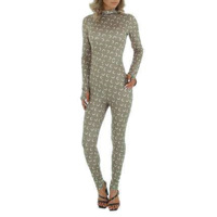 White icy stretchy Jumpsuit  olive groen met korte col - S