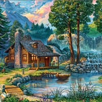 nr 45 Diamond Painting boshuisje 50x40cm (vierkant)
