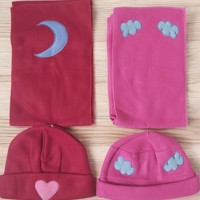 2x kinder winter fleece sets rood roze one size