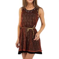 Glitter jurk rood zwart met parels L/XL