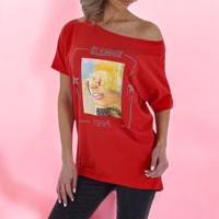 Glo-story t-shirt 1995 rood glamour glitter one size