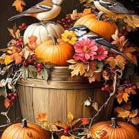 nr 137 Diamond Painting vogels pompoenen 50x40cm (rond)