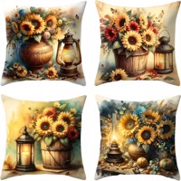 Set van 4 kussenhoezen zonnebloem olie lampje 40x40cm