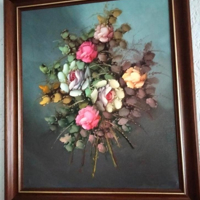 Olieverfschilderij met boeket bloemen 45 x 55