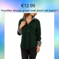 Voyelles blouse groen met zwart witte boord L