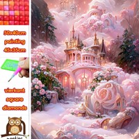 50x40cm Diamond Painting roze kasteel (vierkant) nr 43