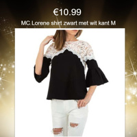 MC Lorene shirt zwart met wit kant M