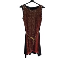 Glitter jurk rood zwart met parels L/XL