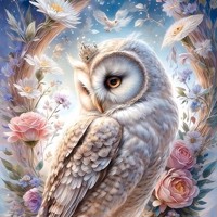 nr 34 Diamond Painting Uil met rozen 50x40cm (vierkant)