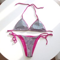 2 delige bikini roze zilver glitter L