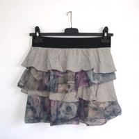 Mini rok met laagjes van kant grijs L/XL
