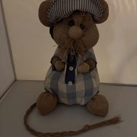 Aparte jute muis knuffel met blauwe kleding OUD Juten 