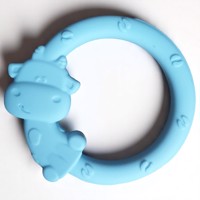Zachte silliconen bijtring koe blauw