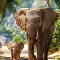 nr 35 Diamond painting safari olifanten 40x50cm (vierkant)