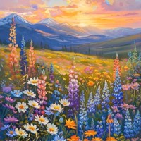 nr 138 Diamond Painting bloemen landschap 50x40cm (rond)