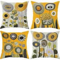 Set van 4 kussenhoezen mosterdgeel groen 40x40cm