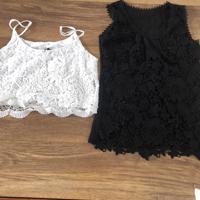 2 stuks nieuw tops of hempjes wit-zwart kanten