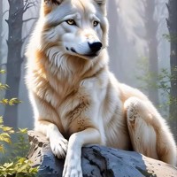 nr 132 Diamond Painting witte wolf steen 50x40cm (rond)