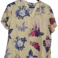 Metrofive bloemen shirt vhals geel XXL