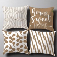 Set van 4 kussenhoezen bruin home sweet home 45x45cm