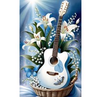 nr 136 Diamond Painting gitaar bloemen 50x40cm (rond)