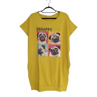 Shirt jurk Unhappy honden opdruk geel S