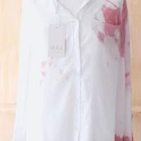Overhemdblouse wit/roze, 1 maat 34/40 (nieuw)  