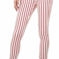 Skinny broek wit rood gestreept S