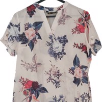 Metrofive bloemen shirt vhals lichtroze XL