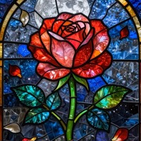 nr 68 Diamond Painting roos glas in lood 50x40cm (vierkant)