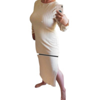 Stretchy beige jurk met split XXL
