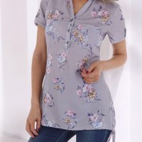 Metrofive bloemen tuniek shirt grijs S/36