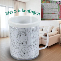 kleur je eigen beker - boerderij dieren - met 3 tekeningen