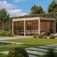 MAATWERK TUINHUIZEN, blokhutten en bijgebouwen.