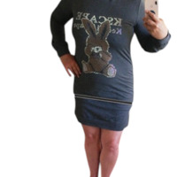 Sweat jurk strass steentjes grijs L/XL