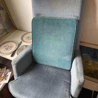 designstoel stof blauw hoge rugleuning