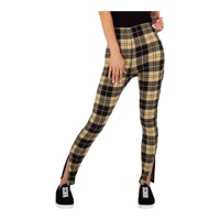 Geruite skinny broek met splitjes beige M
