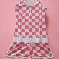 Metrofive playsuit roze wit geblokt M/L 38/40