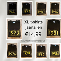 XL t-shirts met jaartallen zowel voor mannen als vrouwen