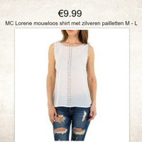 MC Lorene mouwloos shirt met zilveren pailletten M - L