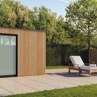 Strak tuinhuis Box-Thermo Wood in diverse standaard maten