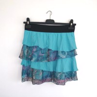 Mini rok met laagjes van kant turquoise L/XL