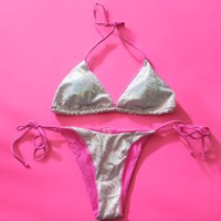 2 delige bikini roze zilver glitter L