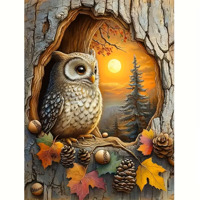 nr 49 Diamond Painting Uil in boom 50x40cm (vierkant)